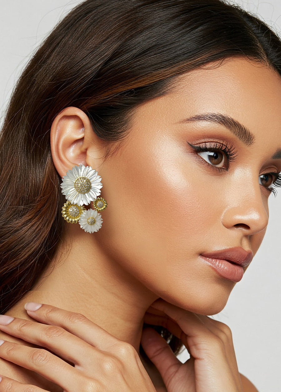 Mother of Pearl Sun Flower Earrings