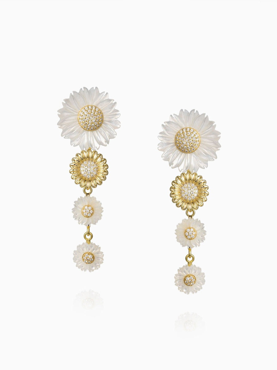 Mother of Pearl Earrings, 14k Gold, Flower Earrings, Fashion Accessories, Elegant Accessories