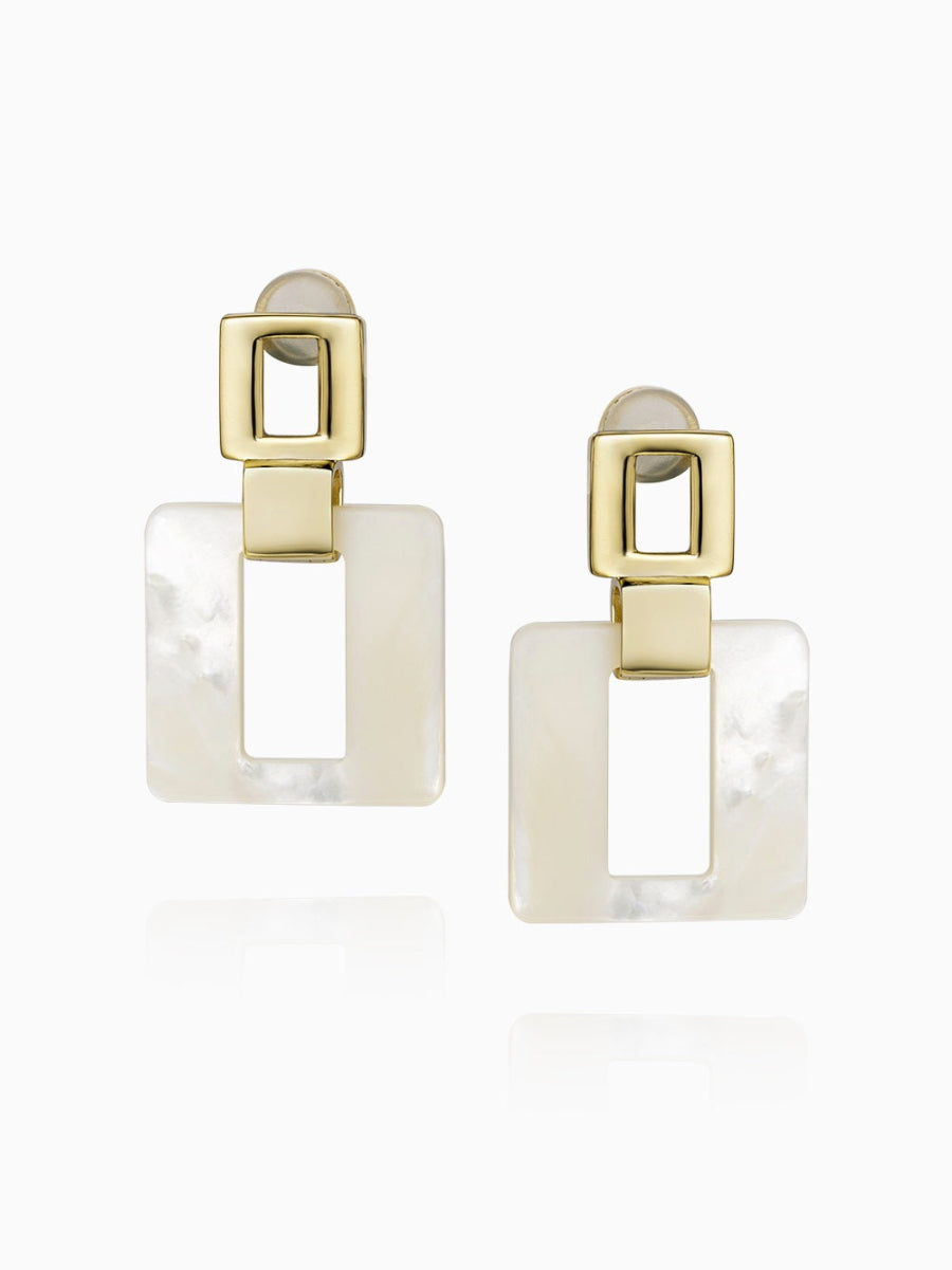 Mother of Pearl Earrings, Square Link Earrings, Dangle Earrings, Fashion Accessories, Elegant Accessories