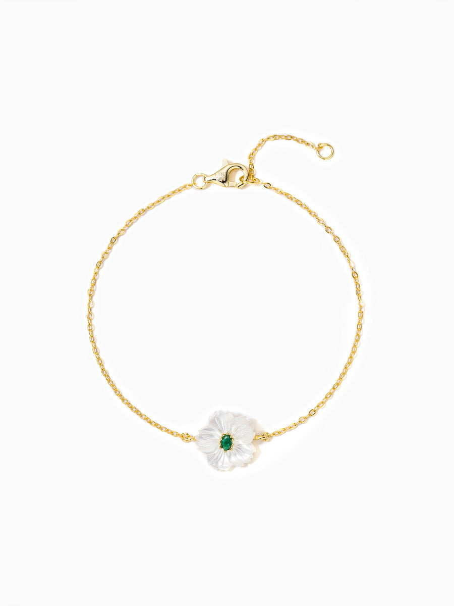 Mother of Pearl Flower with Green Cubic Zirconia Bracelet