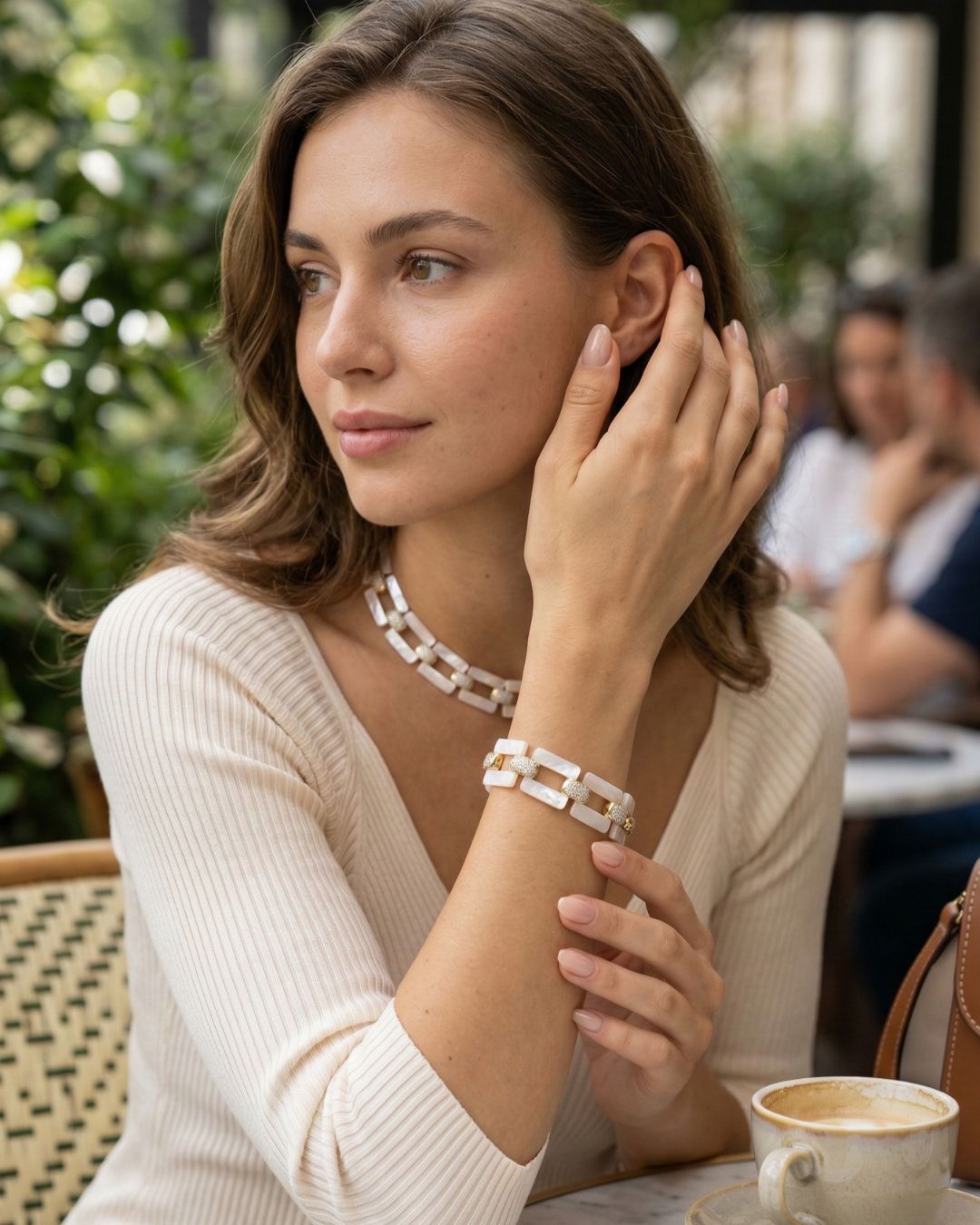 Square Shape MOP With CZ Link Bracelet
