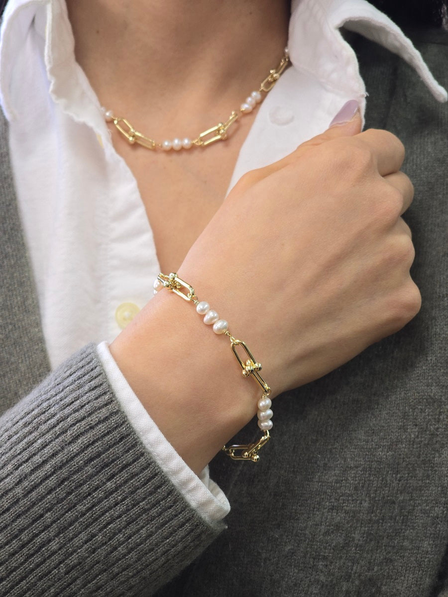 Elegant 5mm Fresh Water Pearl Link Bracelet