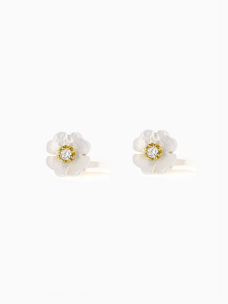 Small Mother of Pearl Flower with CZ Stud Earrings