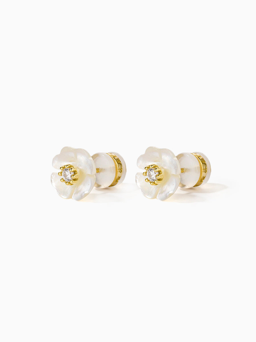 Small Mother of Pearl Flower with CZ Stud Earrings