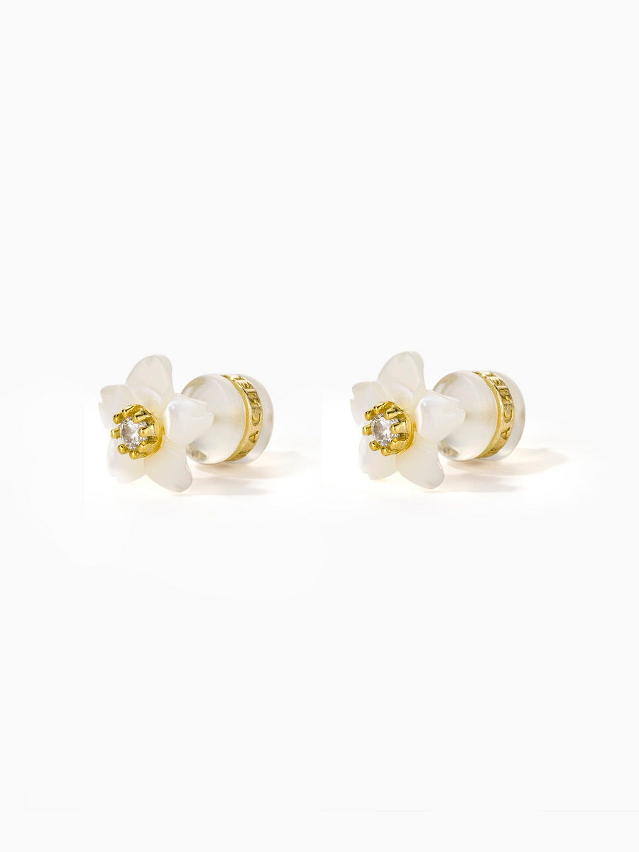 Small Carved Mother of Pearl Flower Stud Earrings
