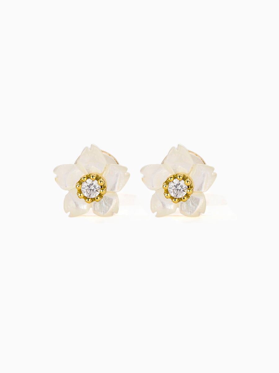 Small Carved Mother of Pearl Flower Stud Earrings