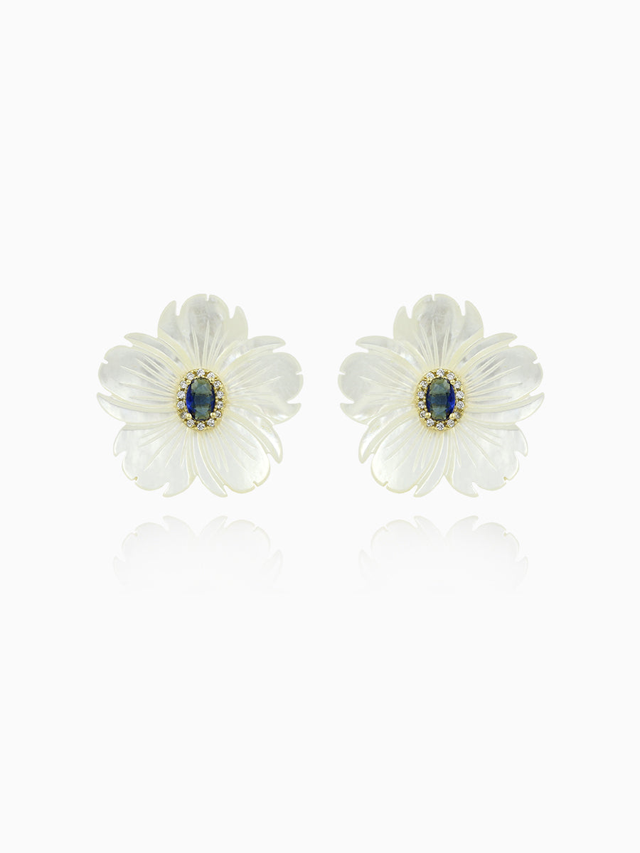 Mother of Pearl  Flower CZ Stud Earrings