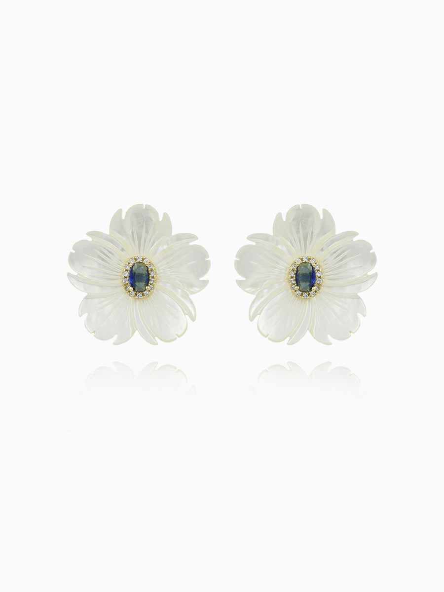 Mother of Pearl  Flower CZ Stud Earrings