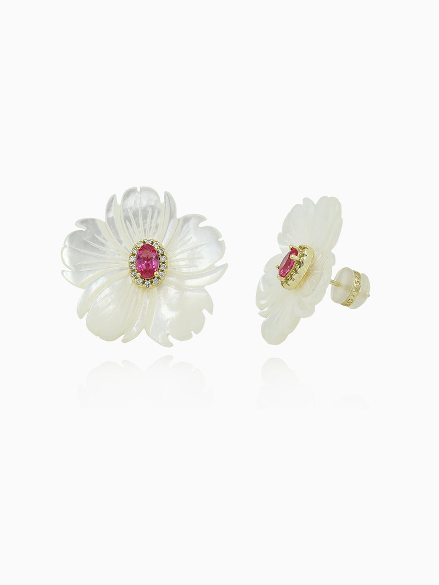 Mother of Pearl  Flower CZ Stud Earrings
