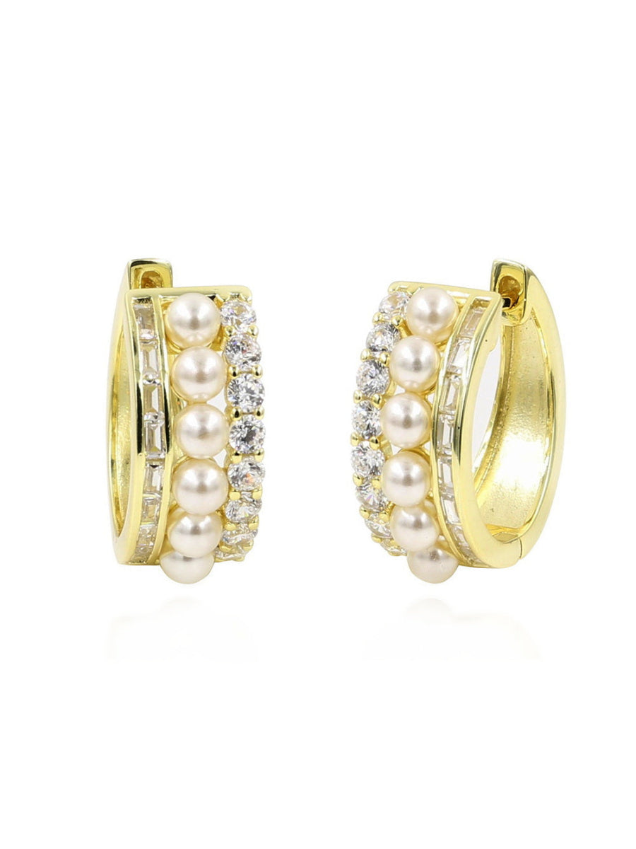 Elegant Fresh Water Pearl Cubic Zirconia Hoop Earrings