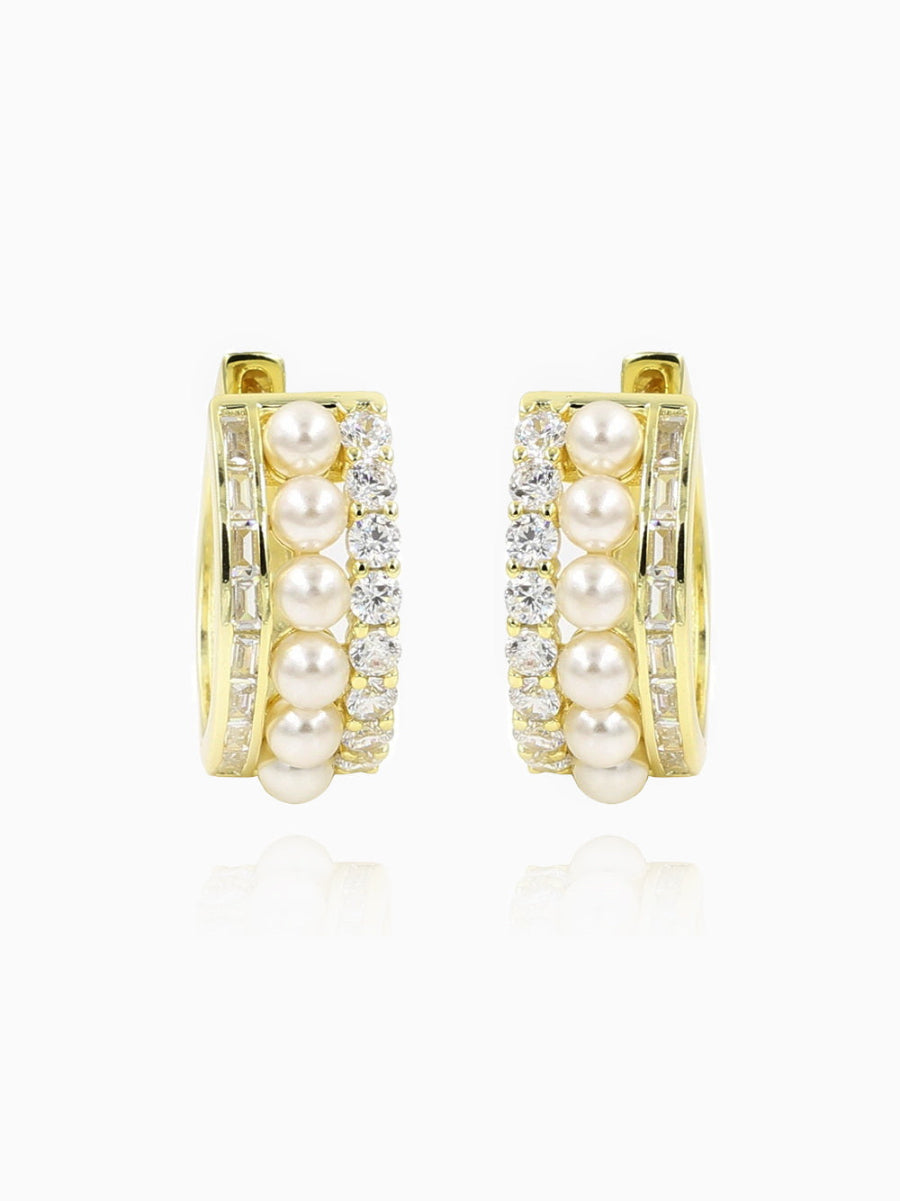 Elegant Fresh Water Pearl Cubic Zirconia Hoop Earrings
