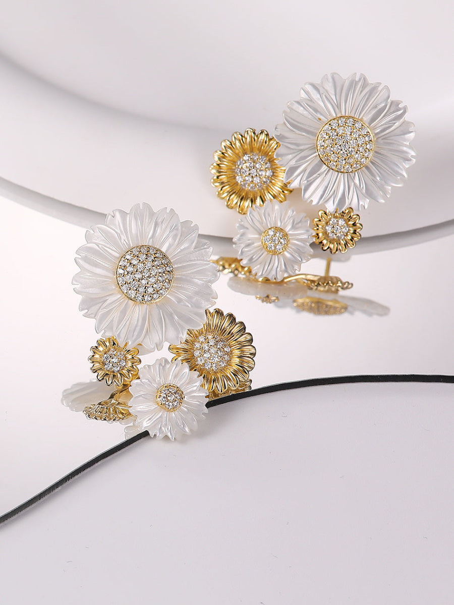 Mother of Pearl Sun Flower Earrings