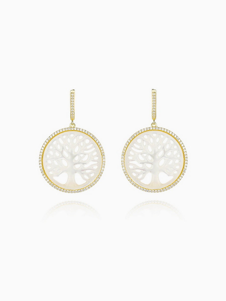 Mother of Pearl Life Tree Dangle Earrings