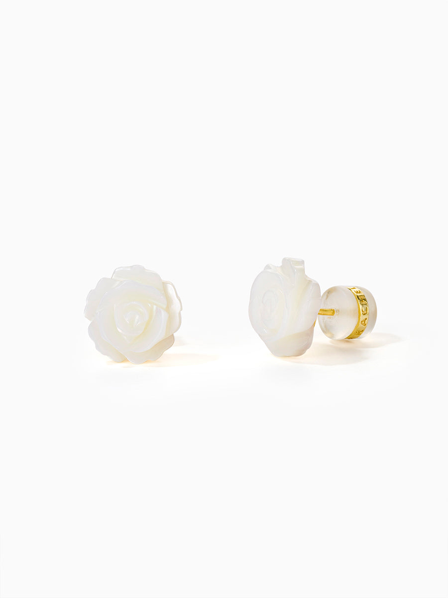 Mother of Pearl Rose Flower Stud Earrings