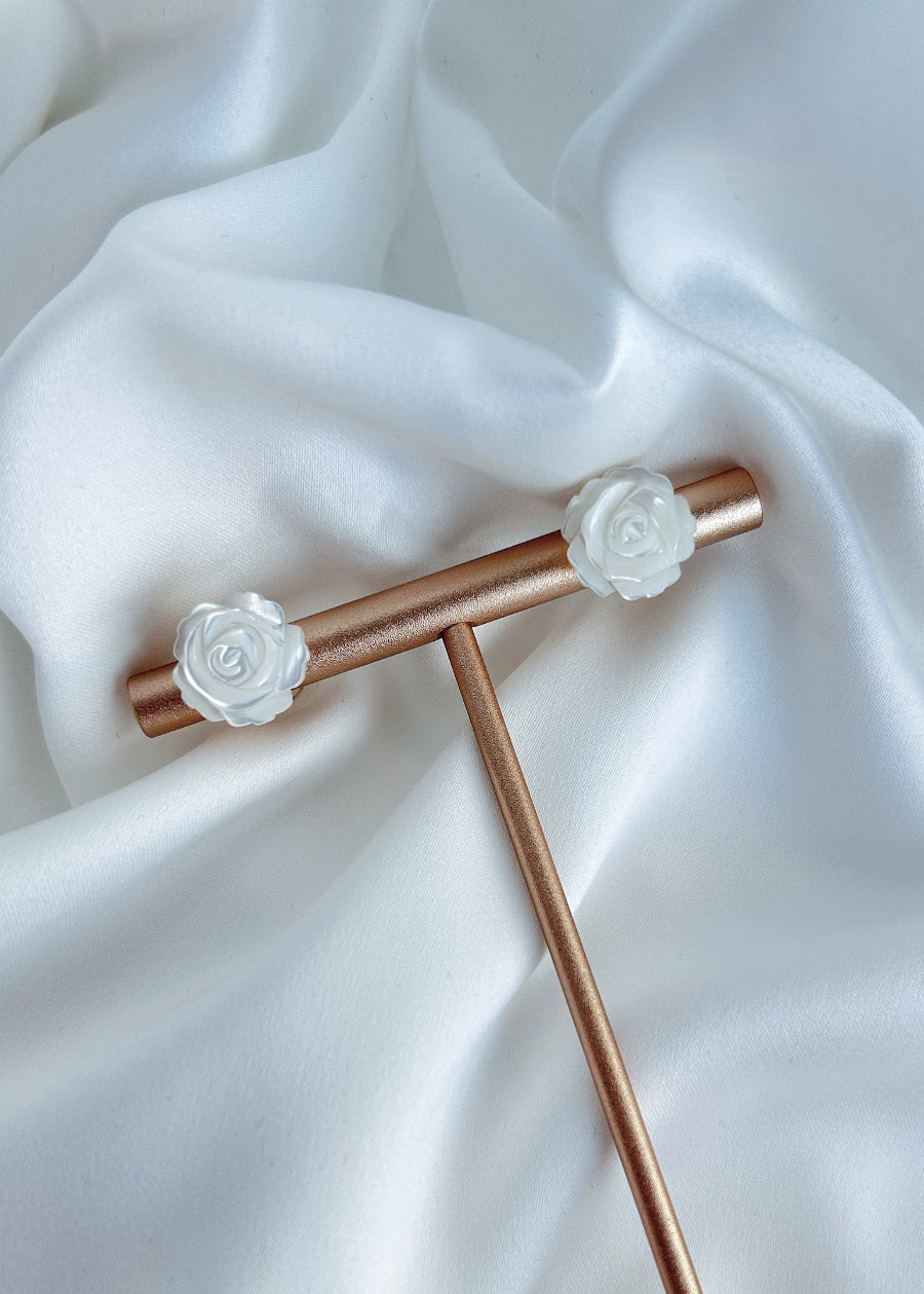 Mother of Pearl Rose Flower Stud Earrings