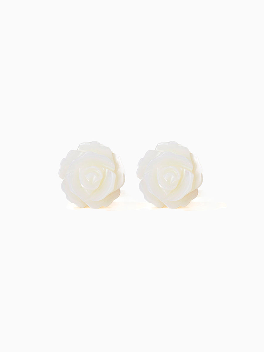 Mother of Pearl Rose Flower Stud Earrings