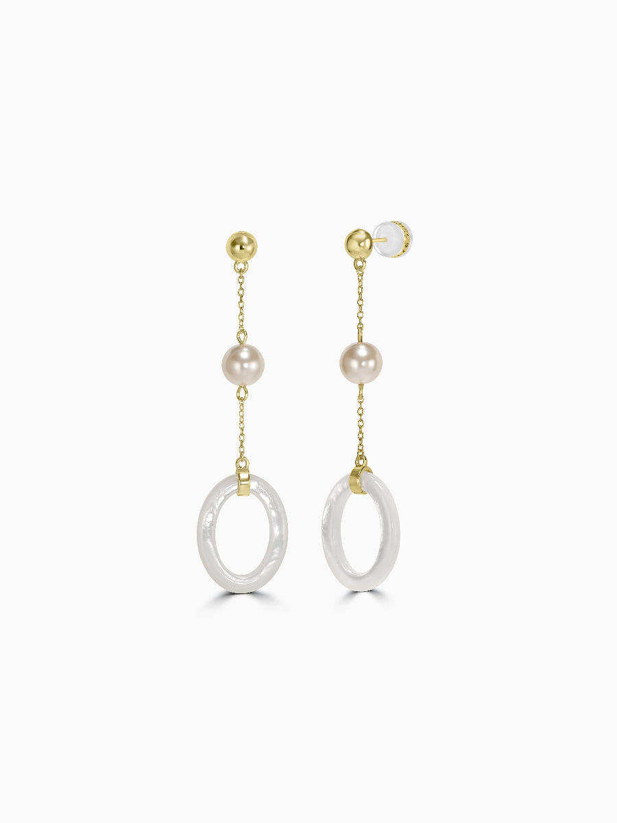 925 Silver Shell Pearl & Oval Circle Earrings