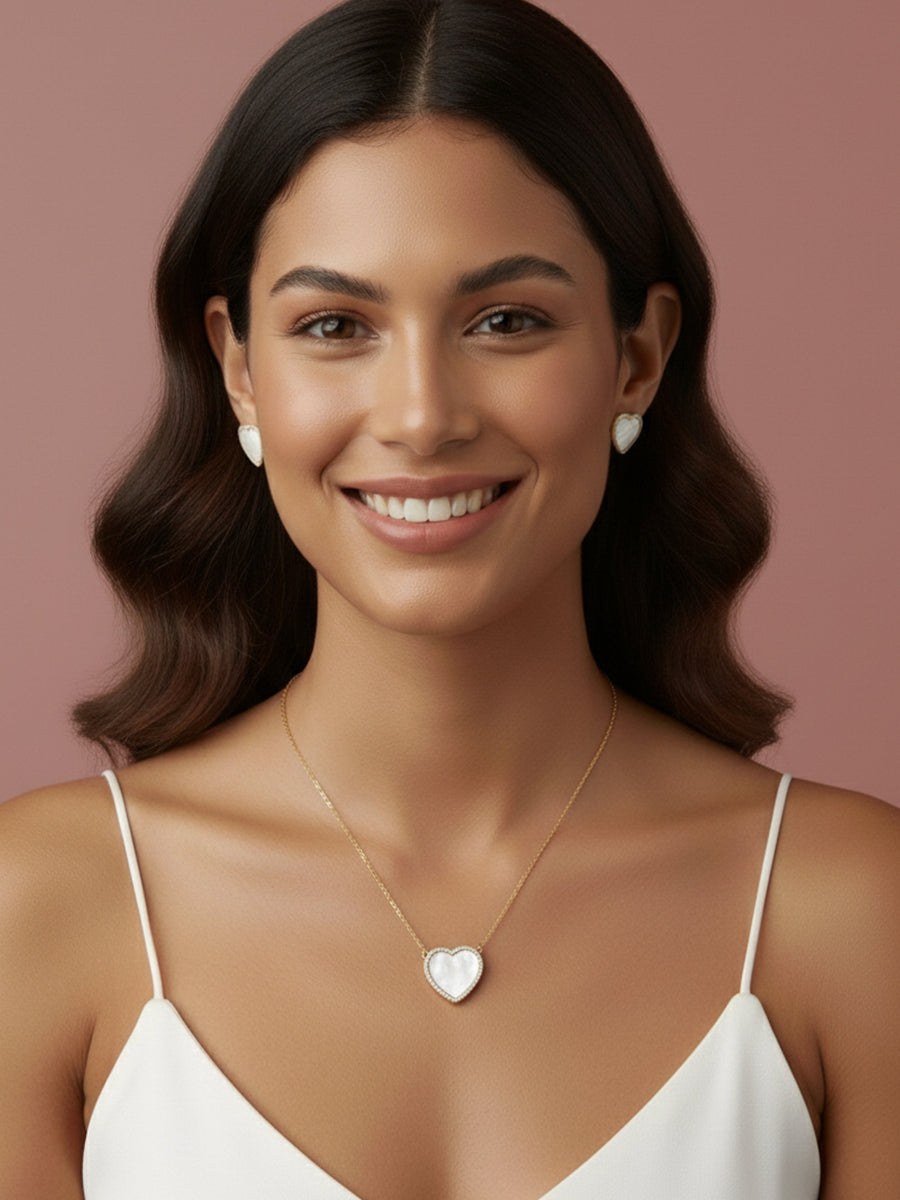 Mother of Pearl Heart Shape with CZ Earrings