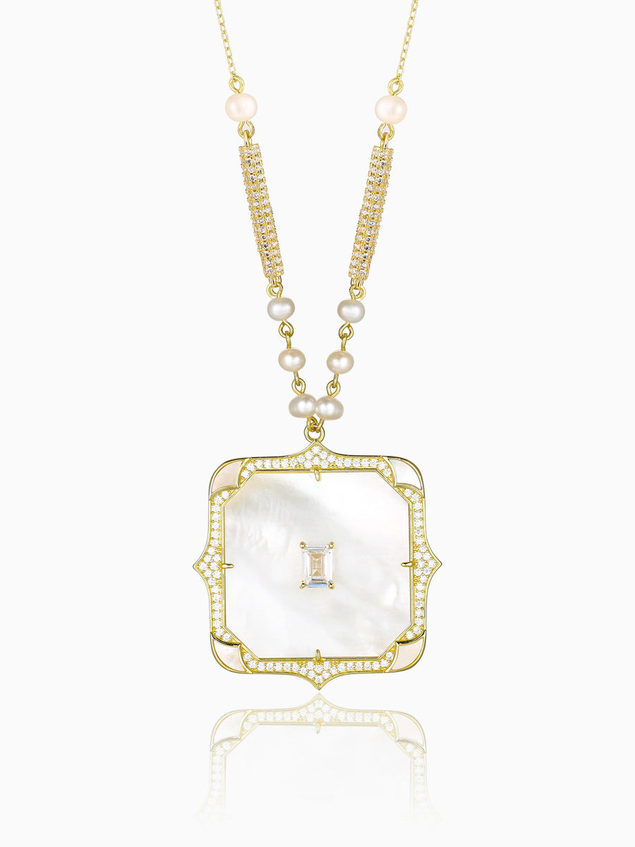 Mother of Pearl Square Pendant Necklace