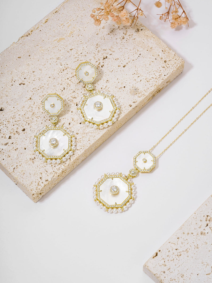Mother of Pearl Octagon Dangle Earrings