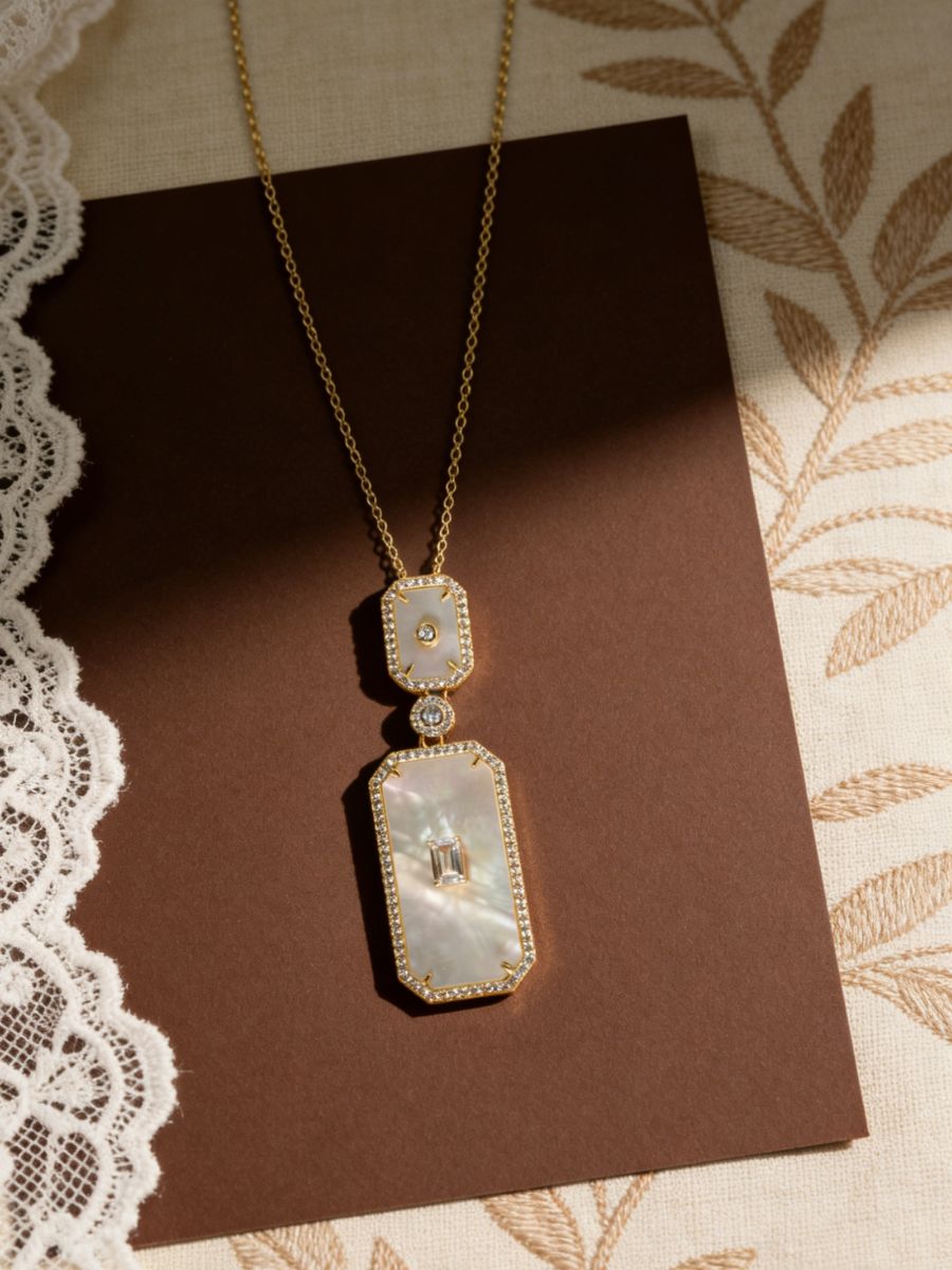 Delicate Mother of Pearl Rectangle CZ Necklace