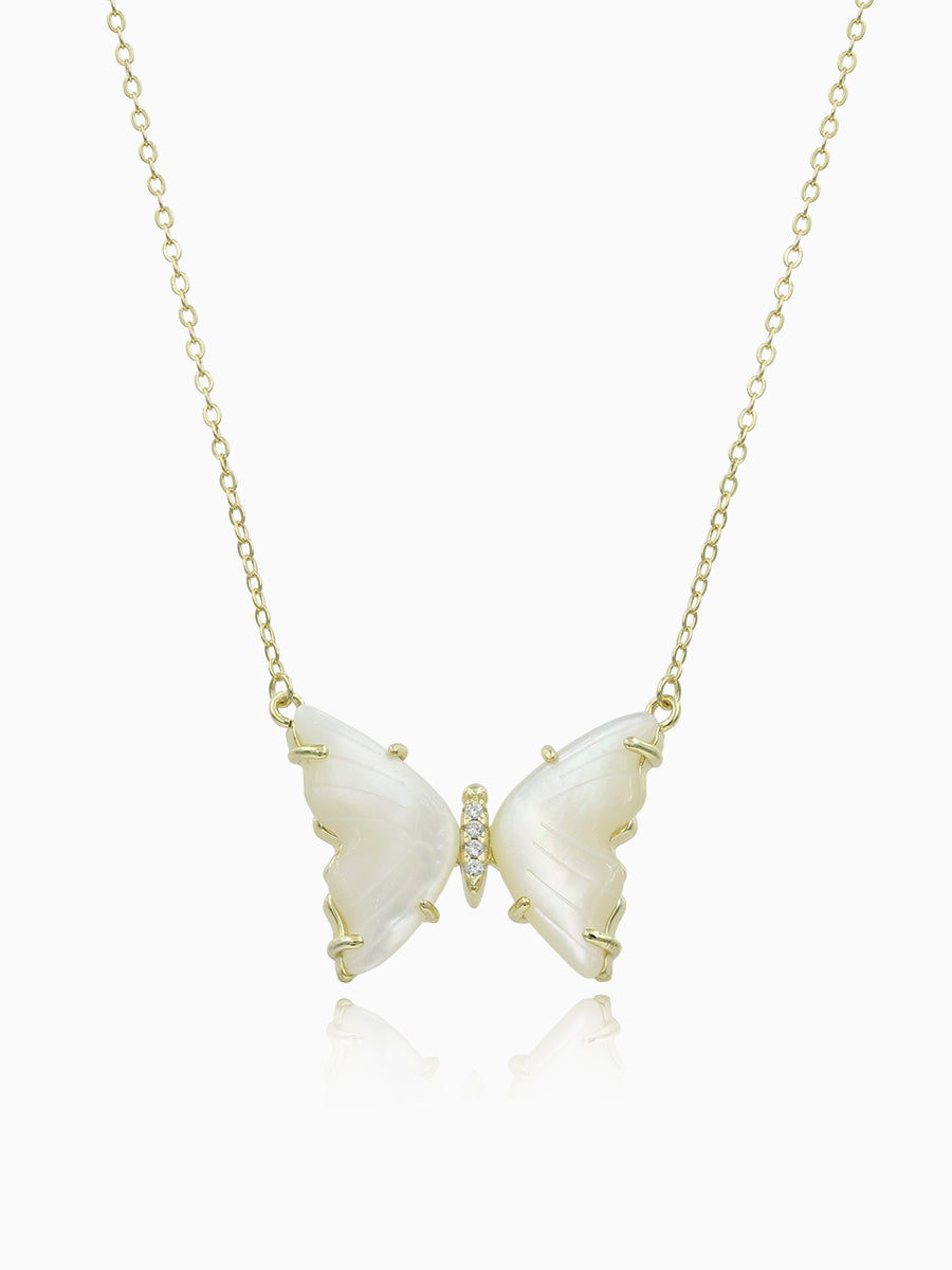 Elegant Mother of Pearl Butterfly CZ Necklace