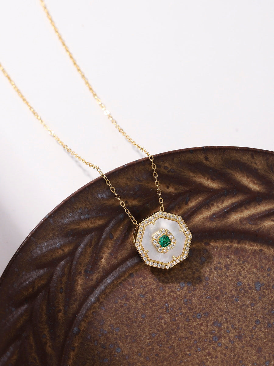 Delicate Mother of Pearl Octagon CZ Necklace