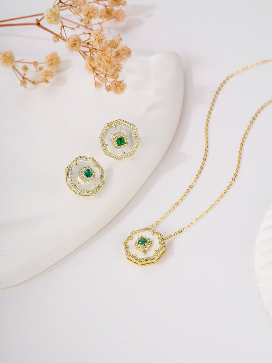 Delicate Mother of Pearl Octagon CZ Necklace