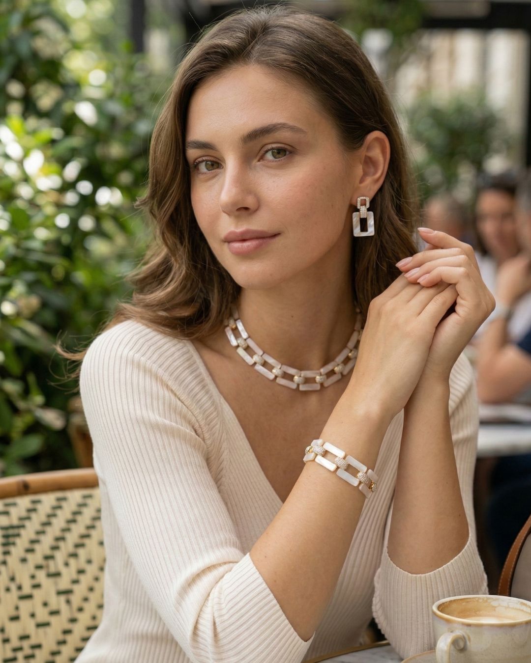 Square Shape MOP CZ Link Necklace