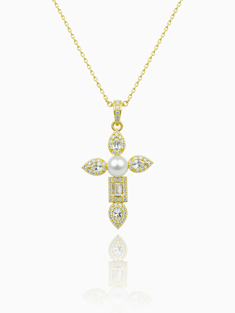 Fresh Water Pearl With CZ Cross Pendant