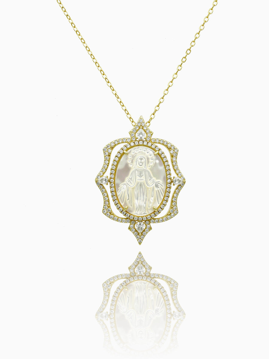 Mother of Pearl With CZ Virgin Mary Pendant