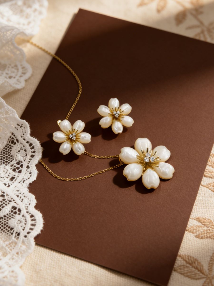 925 Sterling Silver Mother of Pearl Flower Pendant Necklace
