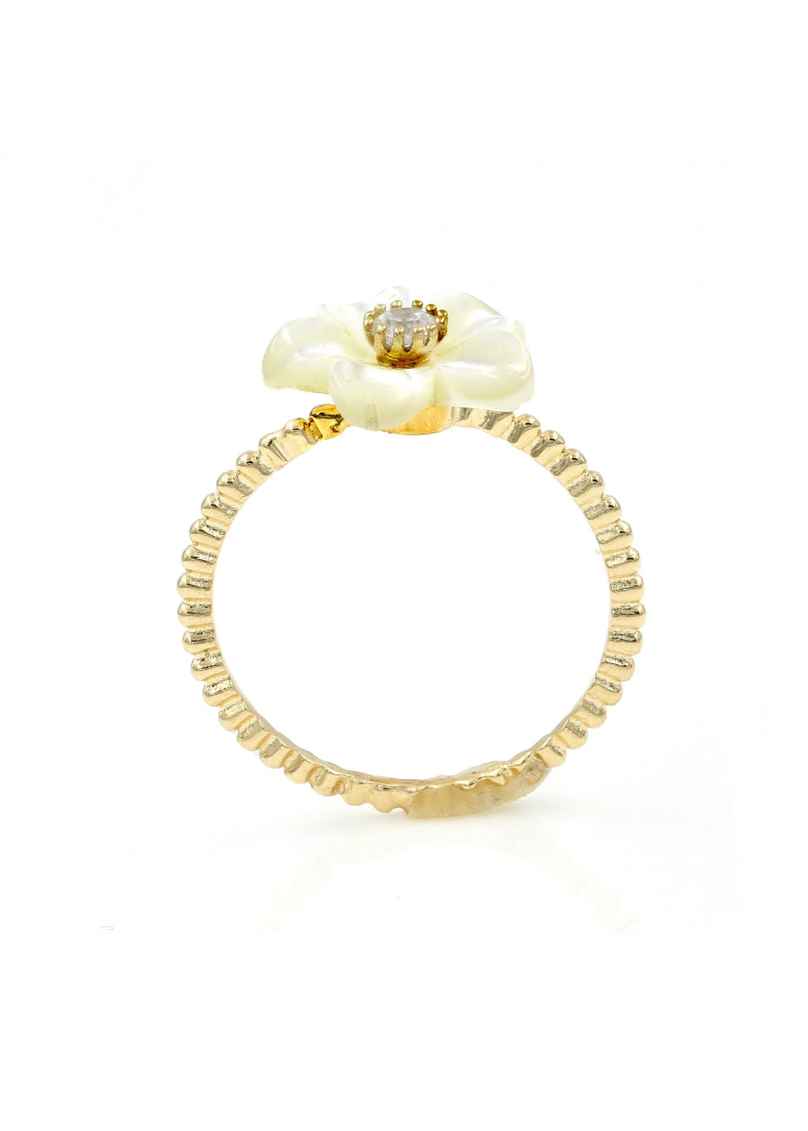 Flower Mother of Pearl with CZ Elegant Ring
