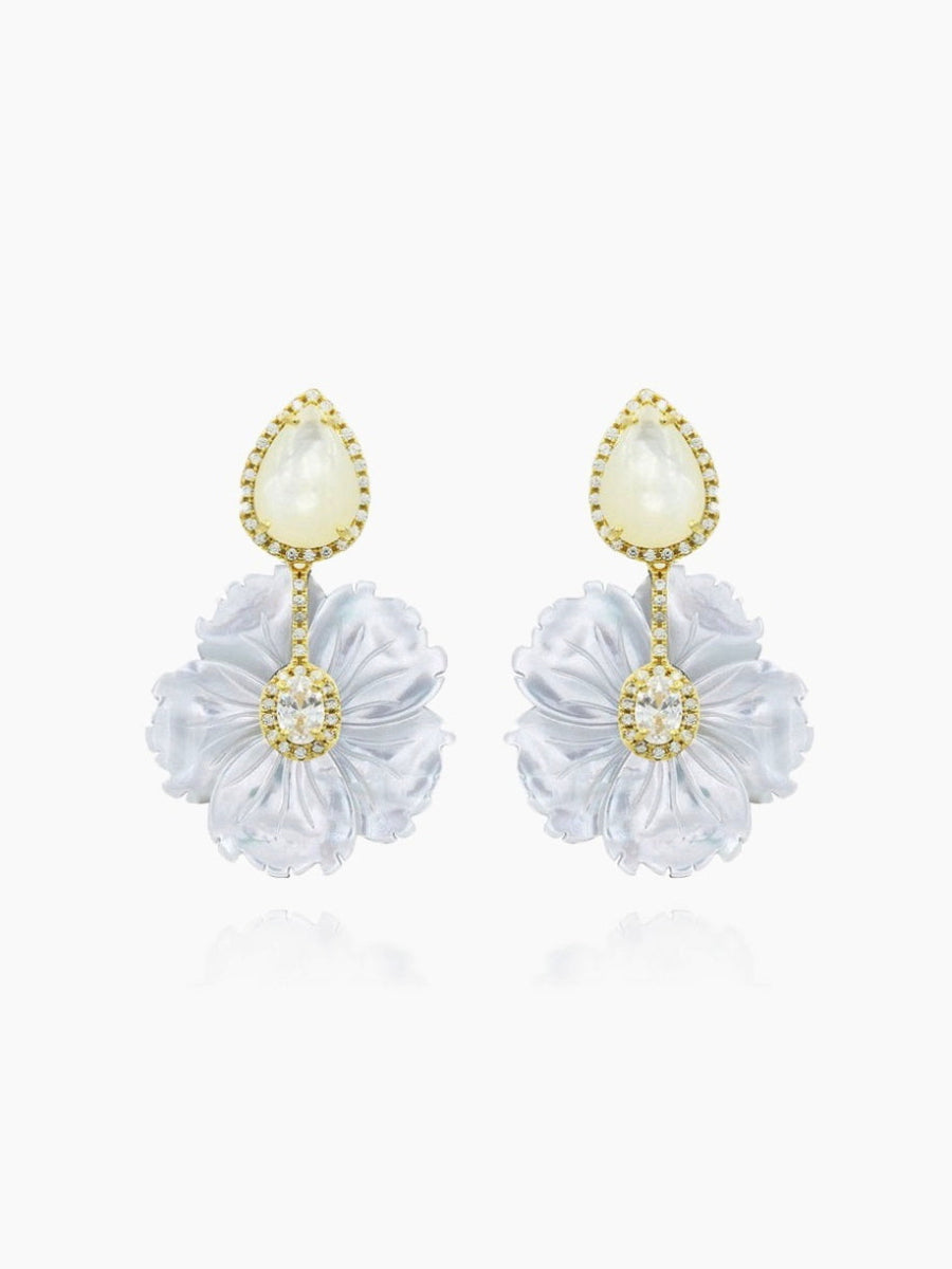 Stone Earrings, Mother of Pearl Earrings, Flower Earrings, Fashion Accessories, Elegant Accessories