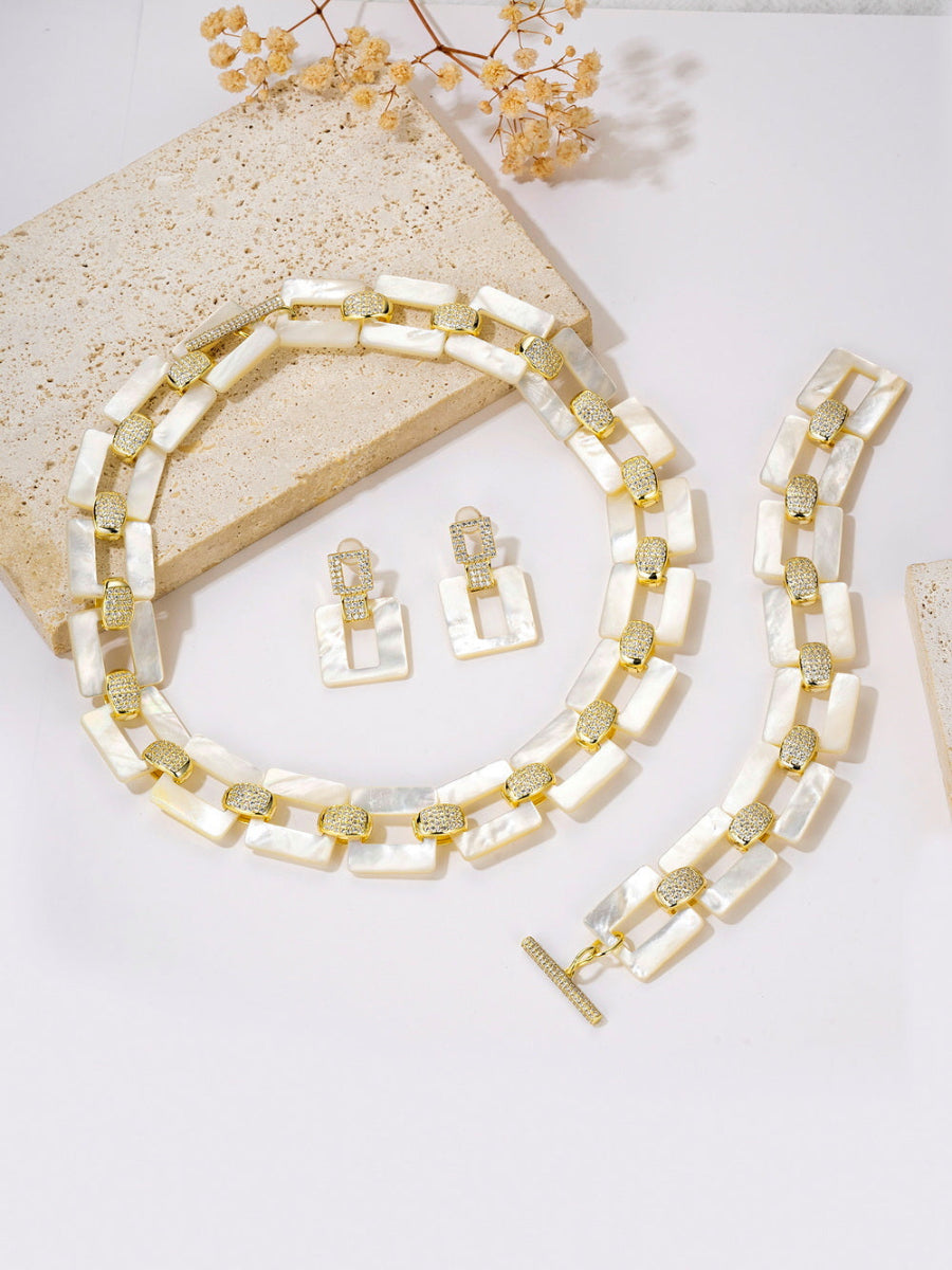 Mother of Pearl Necklaces,  Cubic Zirconia Square Necklaces, Fashion Accessories, Elegant Accessories