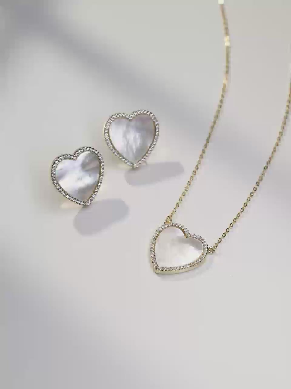 Mother of Pearl Heart Shape with CZ Earrings