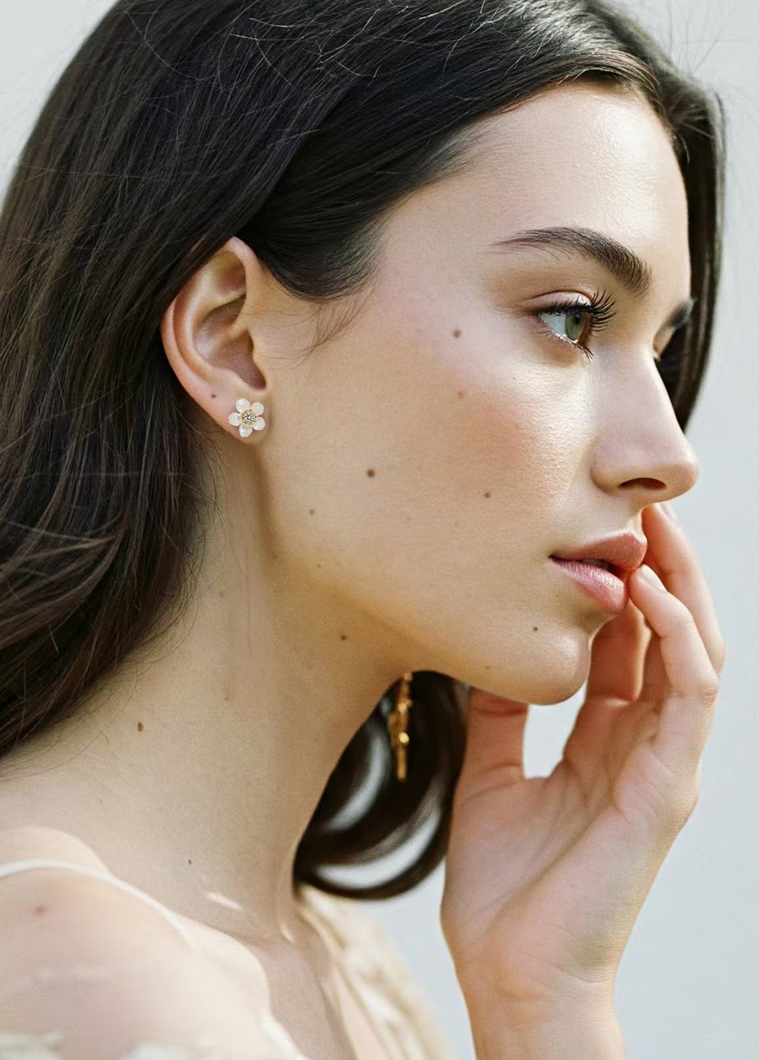 Small Carved Mother of Pearl Flower Stud Earrings